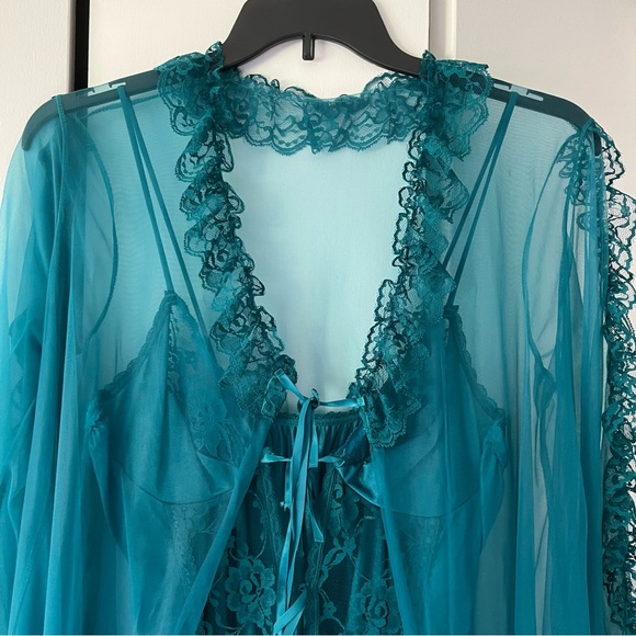 Rare Vintage 1980’s Faris Lingerie Set Teal Blue Ruffle Sheer Made in USA - Picture 2 of 12
